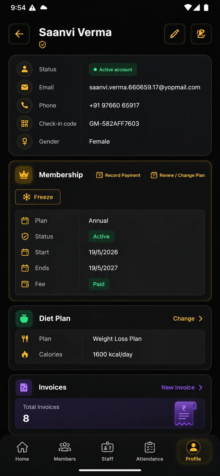 Workout & PT session tracking